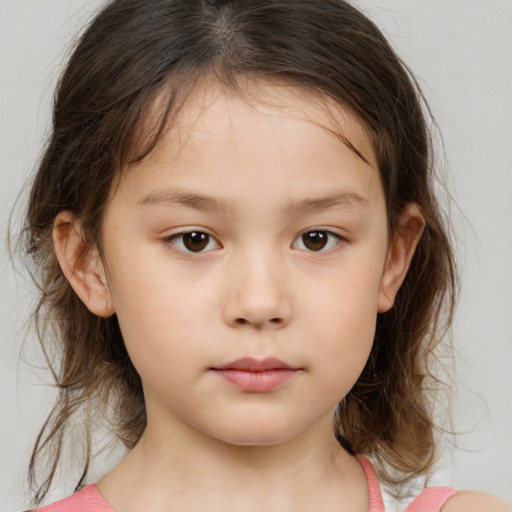 Neutral white child female with medium  brown hair and brown eyes