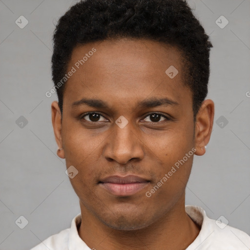 Neutral black young-adult male with short  brown hair and brown eyes