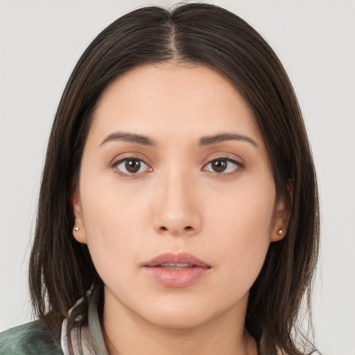 Neutral asian young-adult female with medium  brown hair and brown eyes