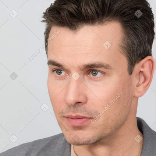 Neutral white adult male with short  brown hair and brown eyes