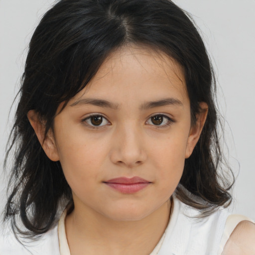 Neutral asian young-adult female with medium  brown hair and brown eyes