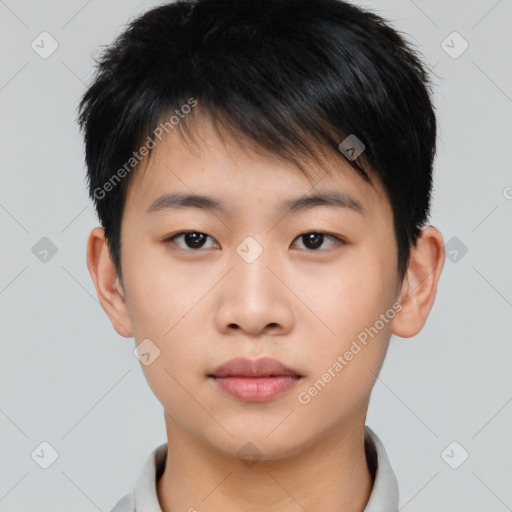 Neutral asian young-adult male with short  brown hair and brown eyes