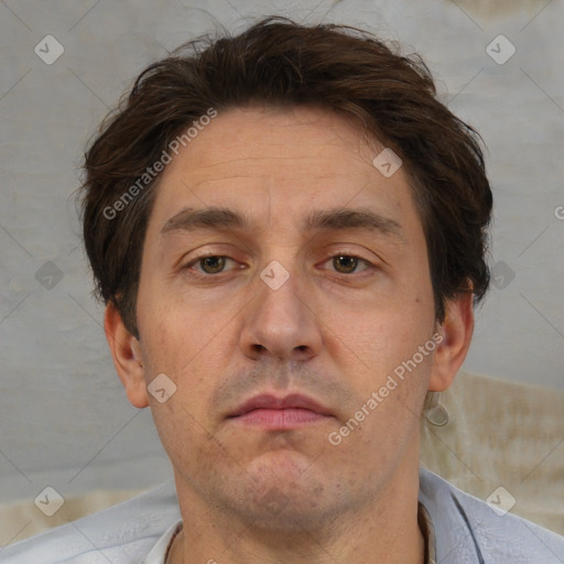 Neutral white adult male with short  brown hair and brown eyes