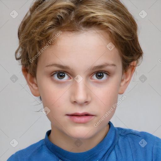 Neutral white child female with short  brown hair and brown eyes