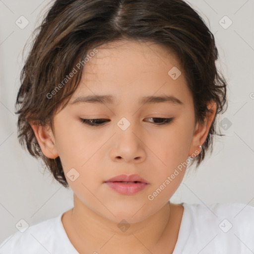 Neutral white child female with medium  brown hair and brown eyes