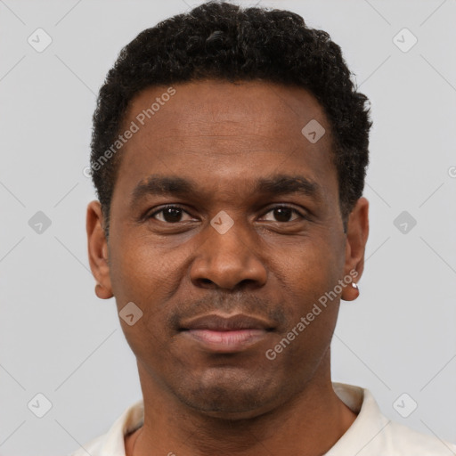 Neutral latino young-adult male with short  brown hair and brown eyes