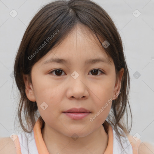 Neutral white child female with medium  brown hair and brown eyes