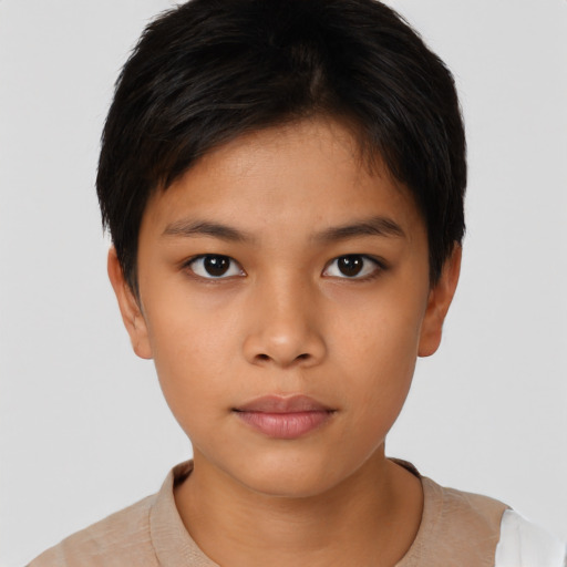 Neutral asian child female with short  brown hair and brown eyes
