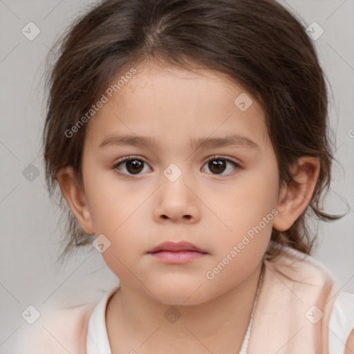 Neutral white child female with medium  brown hair and brown eyes