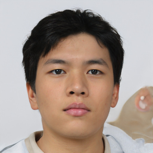 Neutral asian young-adult male with short  black hair and brown eyes