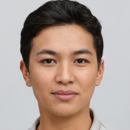 Neutral asian young-adult male with short  brown hair and brown eyes