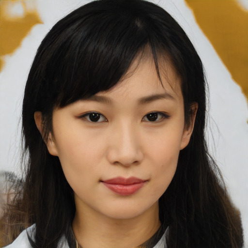 Neutral asian young-adult female with medium  brown hair and brown eyes