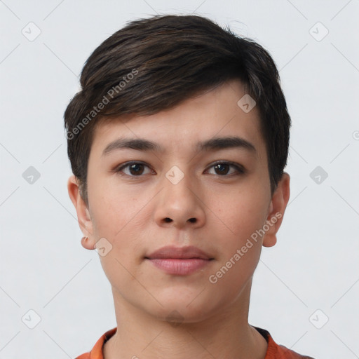 Neutral asian young-adult male with short  brown hair and brown eyes