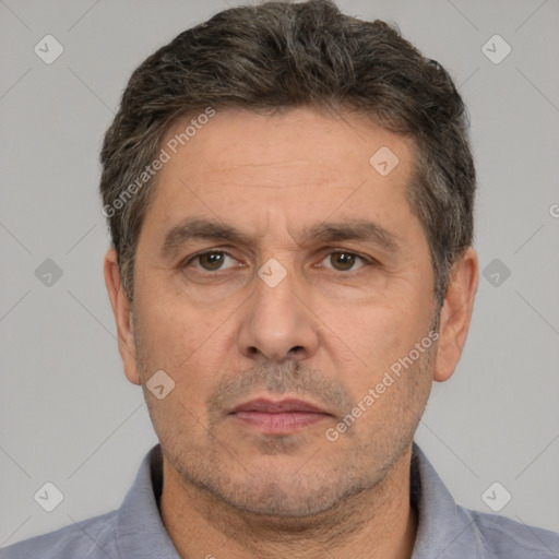 Neutral white adult male with short  brown hair and brown eyes