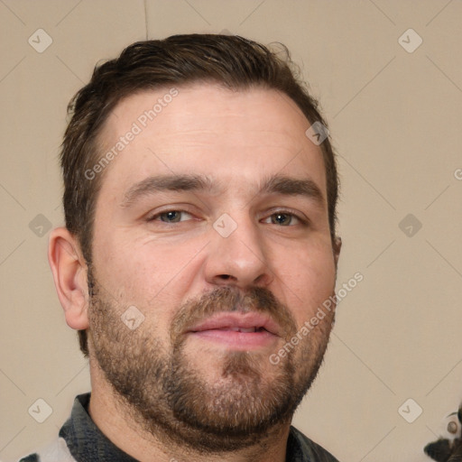 Neutral white adult male with short  brown hair and brown eyes