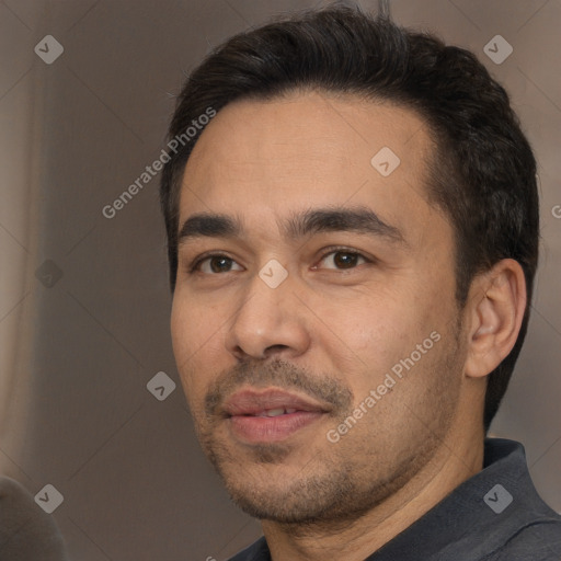 Neutral white young-adult male with short  black hair and brown eyes