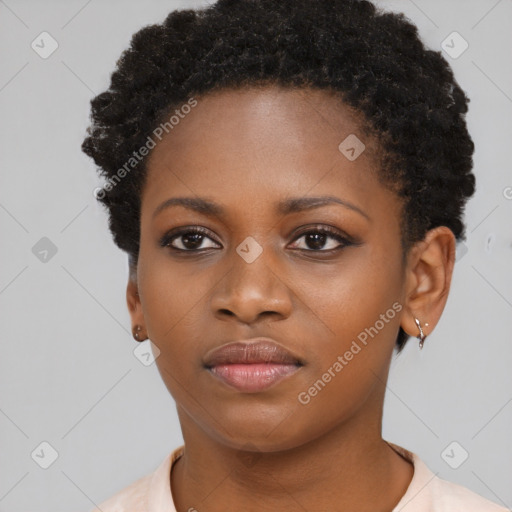 Neutral black young-adult female with short  brown hair and brown eyes