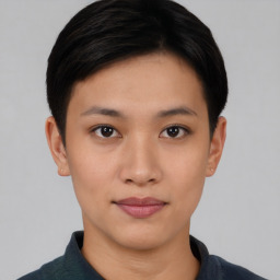 Neutral asian young-adult female with short  black hair and brown eyes