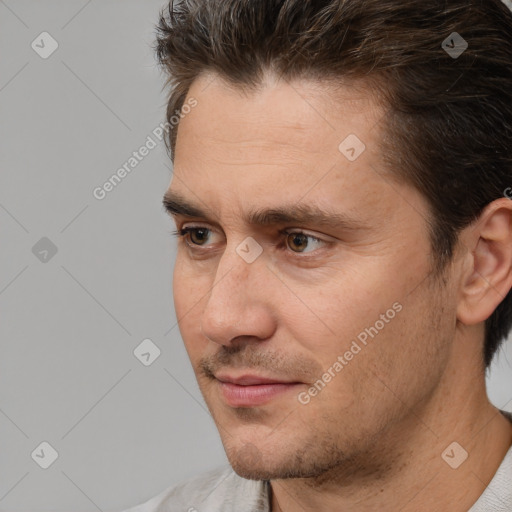 Neutral white adult male with short  brown hair and brown eyes