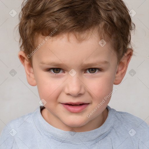 Joyful white child male with short  brown hair and brown eyes