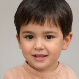 Joyful white child male with short  brown hair and brown eyes