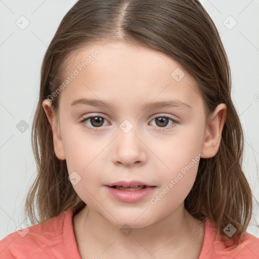 Neutral white child female with medium  brown hair and brown eyes