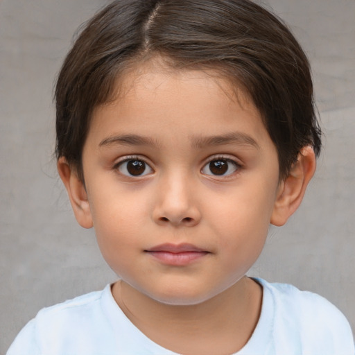 Neutral white child female with short  brown hair and brown eyes