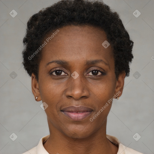 Neutral black young-adult female with short  brown hair and brown eyes