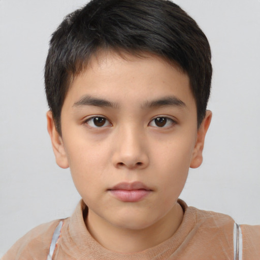 Neutral asian child male with short  brown hair and brown eyes