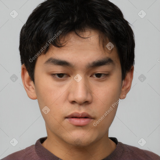 Neutral asian young-adult male with short  brown hair and brown eyes