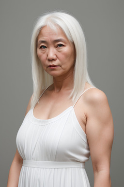 Mongolian middle-aged female with  white hair