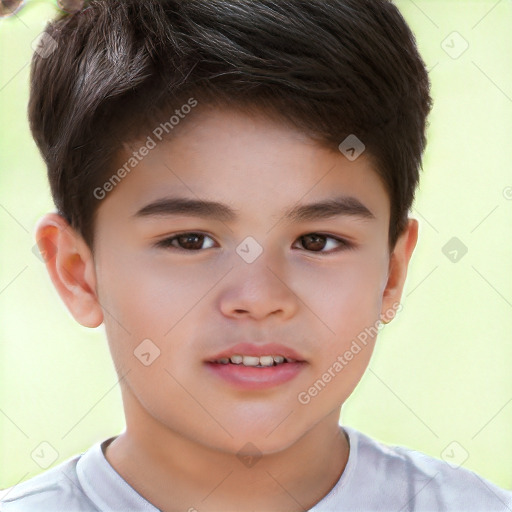 Joyful white child male with short  brown hair and brown eyes