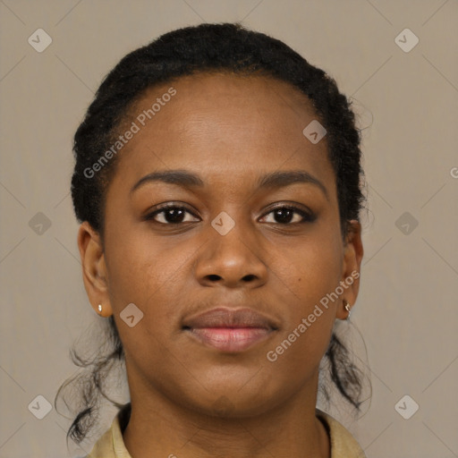 Neutral black young-adult female with short  brown hair and brown eyes
