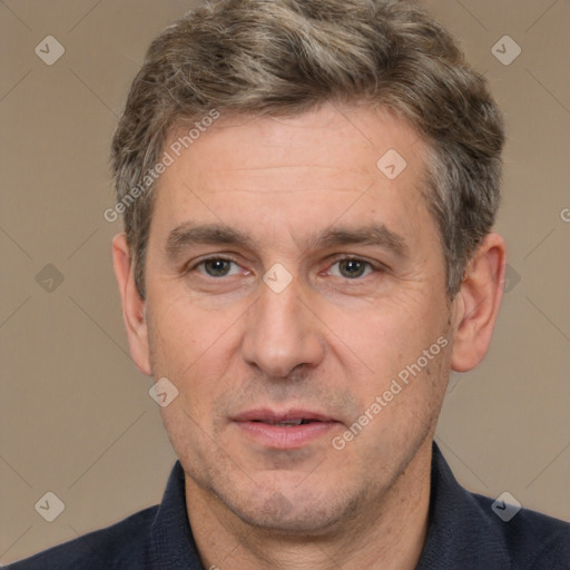 Neutral white adult male with short  brown hair and brown eyes