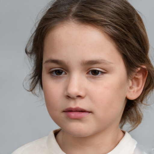 Neutral white child female with medium  brown hair and brown eyes