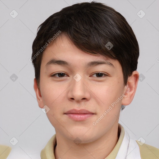 Neutral asian young-adult male with short  brown hair and brown eyes