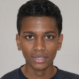 Neutral black young-adult male with short  brown hair and brown eyes