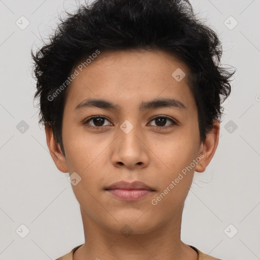 Neutral asian young-adult male with short  black hair and brown eyes