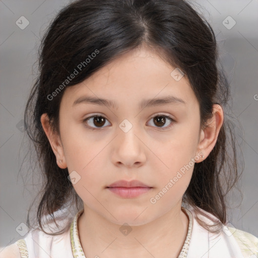 Neutral white child female with medium  brown hair and brown eyes