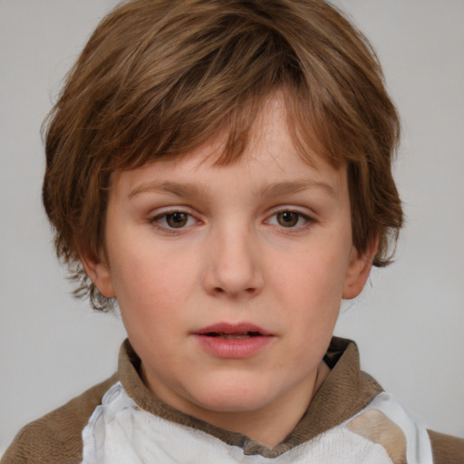 Neutral white child female with medium  brown hair and blue eyes