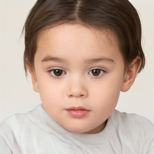 Neutral white child female with short  brown hair and brown eyes