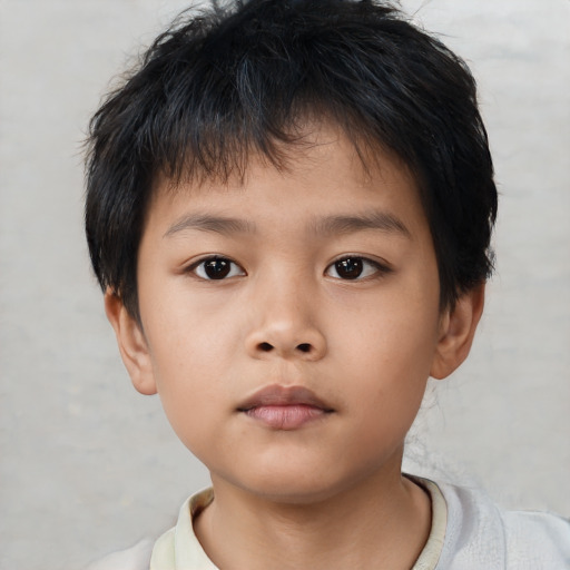 Neutral asian child male with short  brown hair and brown eyes