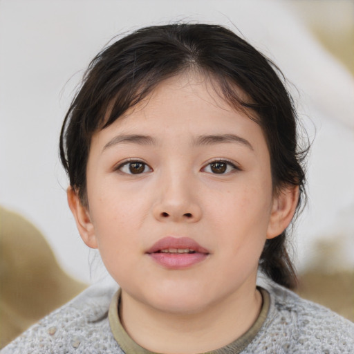 Neutral asian child female with medium  brown hair and brown eyes