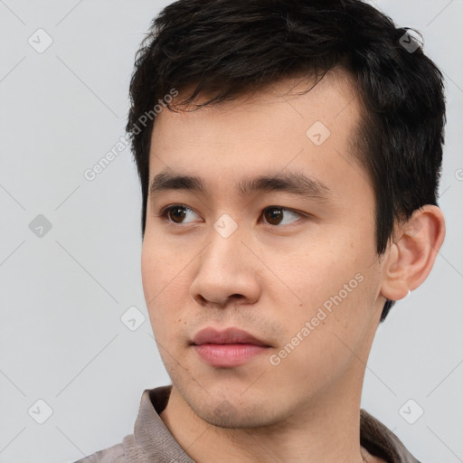 Neutral asian young-adult male with short  black hair and brown eyes