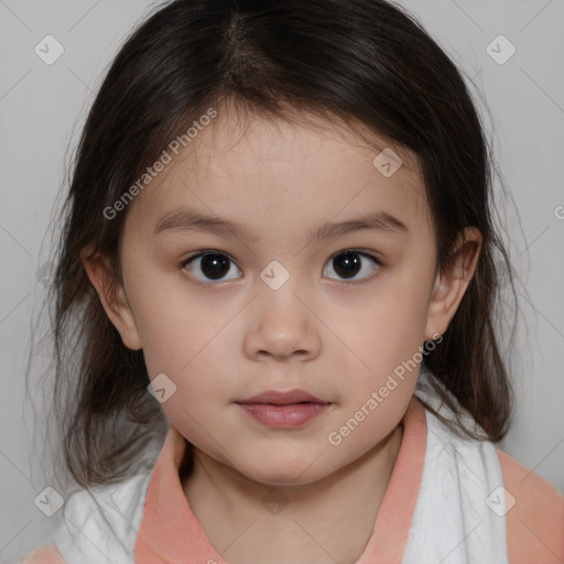 Neutral white child female with medium  brown hair and brown eyes