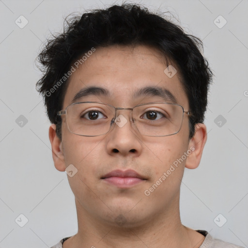 Neutral asian young-adult male with short  brown hair and brown eyes