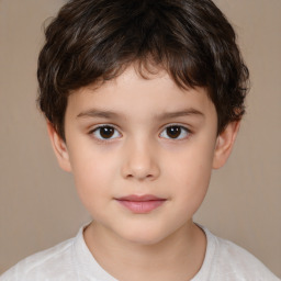 Joyful white child male with short  brown hair and brown eyes