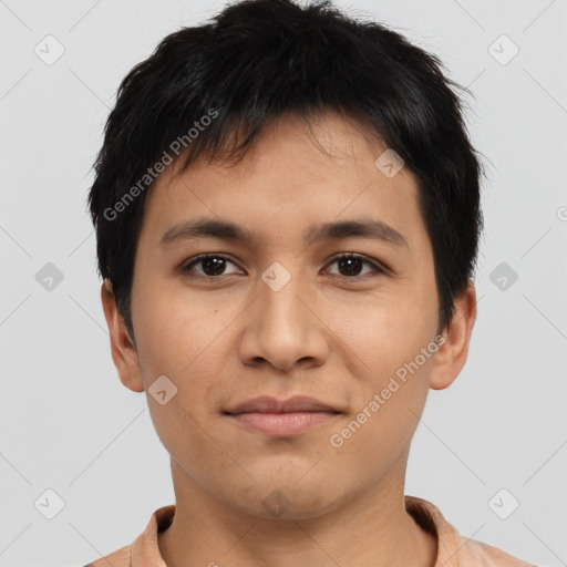 Neutral asian young-adult male with short  brown hair and brown eyes