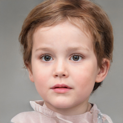 Neutral white child female with medium  brown hair and blue eyes