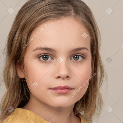 Neutral white child female with medium  brown hair and brown eyes